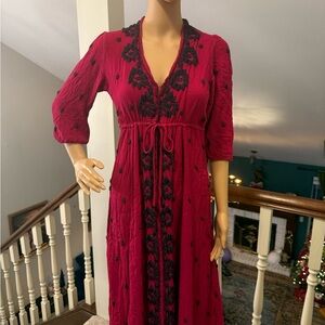 Free People Elegant hot pink and navy blue Embroidered Dress